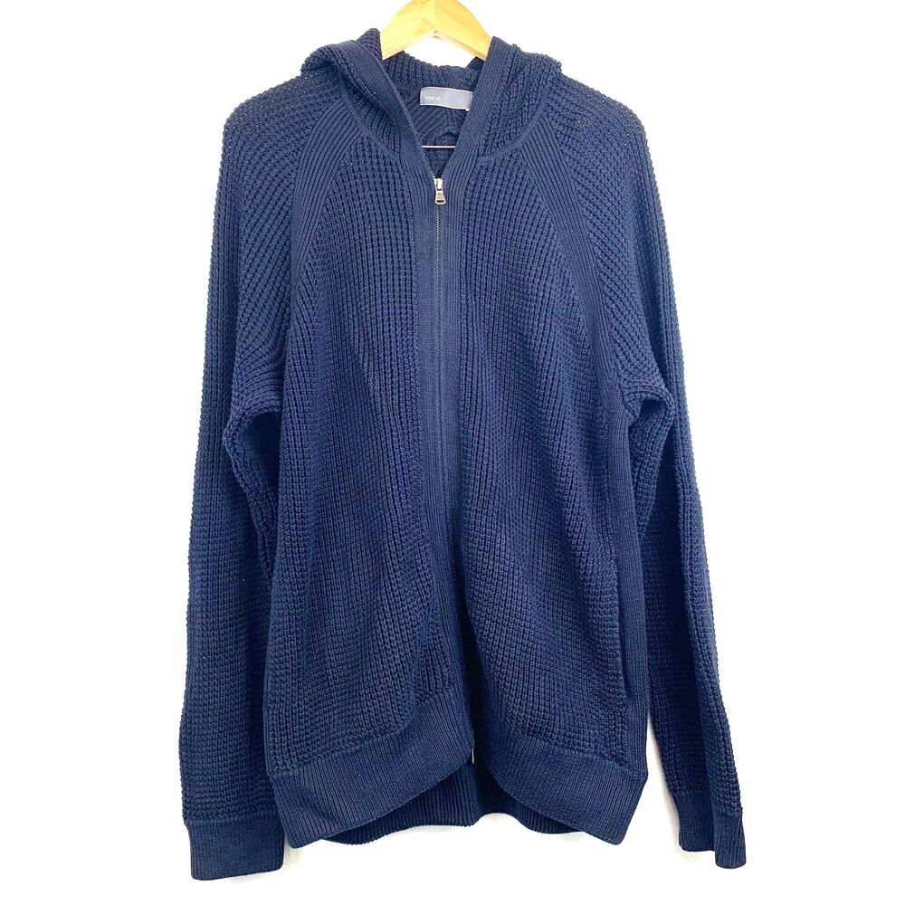 VINCE Men's Ribbed Navy Blue Thick Sweater Full Zip Hoodie Pockets Size XL